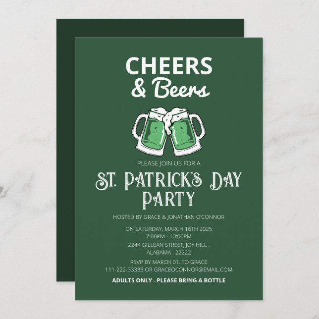 Invitación Elegante Green Shamrock St. Patrick's Day Fiesta (Anverso / Reverso)