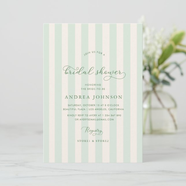 Invitación Elegante Green Stripes Country Club Bridal Shower (Anverso de pie)