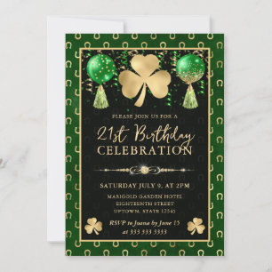 Invitación Elegante Green y Gold Shamrock 21º cumpleaños