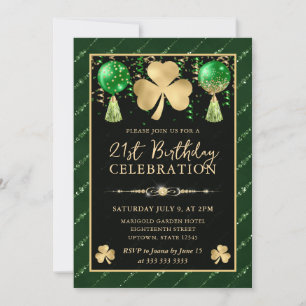Invitación Elegante Green y Gold Shamrock 21º cumpleaños
