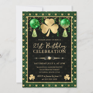 Invitación Elegante Green y Gold Shamrock 21º cumpleaños