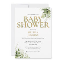 Elegante Greenery Foliage Gold Letter Baby Shower