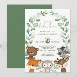 Invitación Elegante Greenery Woodland Animals Baby Shower
