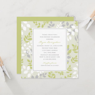 Invitación Elegante Grey Verde deja celebración del cumpleaño