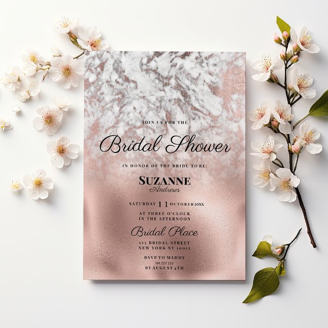 Invitación Elegante gris blanco rosa de mármol dorado Bridal  (Elegant gray white rose gold marble Bridal Shower)