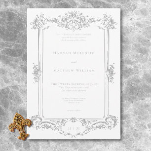Invitación Elegante Gris Claro Chinoiserie Querubín Boda