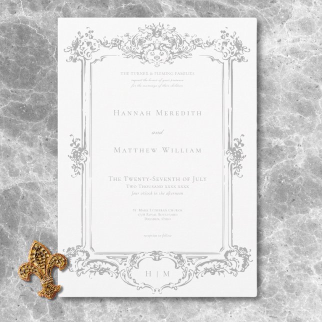 Invitación Elegante Gris Claro Chinoiserie Querubín Boda (Elegant Light Gray Chinoiserie Cherub Wedding Invitation)