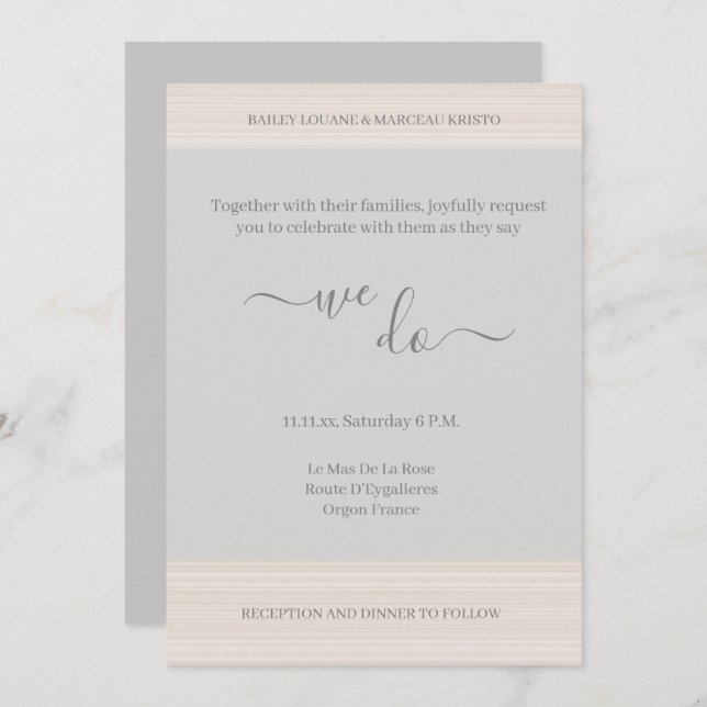 Invitación Elegante Gris claro Hacemos Boda de franjas de gra (Anverso / Reverso)