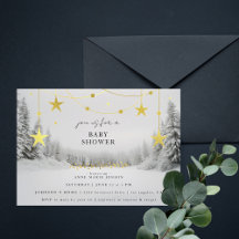 Elegante Gris Dorado Bosque Invernal Baby Shower