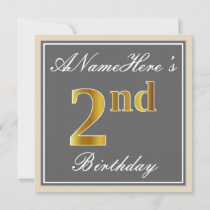 Invitación Elegante, gris, falso oro segundo cumpleaños; nomb