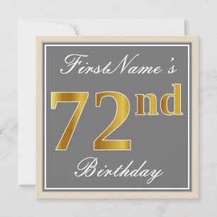 Invitación Elegante, Gris, Faux Gold 72 cumpleaños + nombre