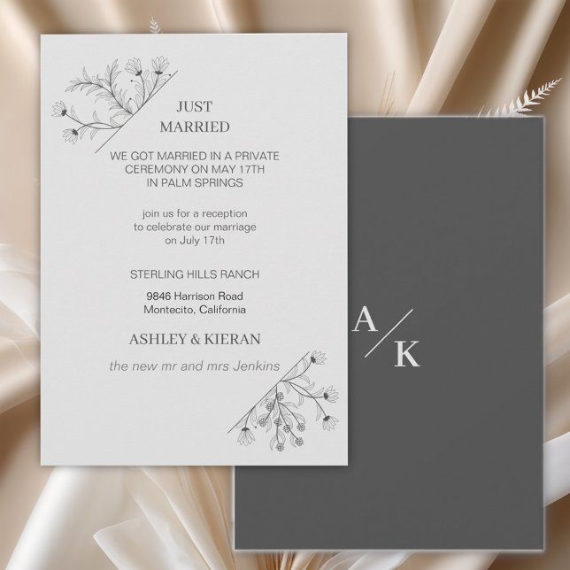 Invitación Elegante Gris Floral Moderno recién Casado (Subido por el creador)