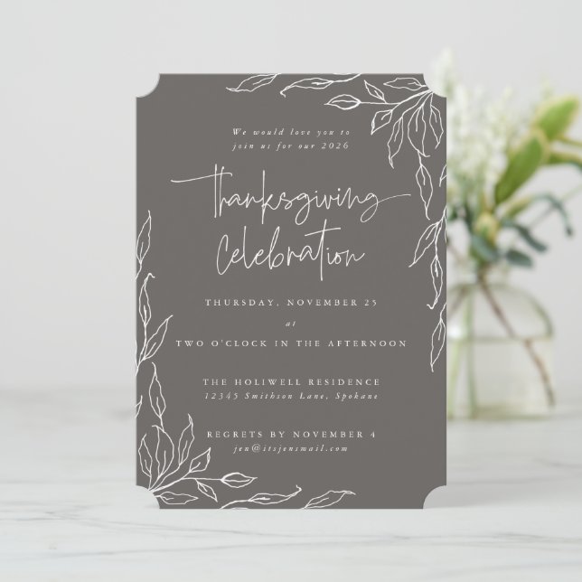 Invitación Elegante Gris Gris Moderno Motif Acción de Gracias (Anverso de pie)