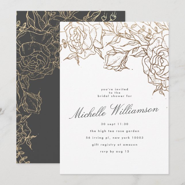 Invitación Elegante Gris Moderno Oro Pampas Ducha Bridal (Anverso / Reverso)