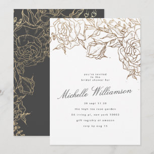 Invitación Elegante Gris Moderno Oro Pampas Ducha Bridal