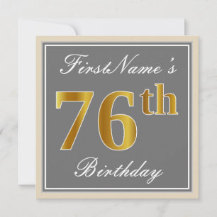 Invitación Elegante, gris, oro falso 76º cumpleaños + nombre