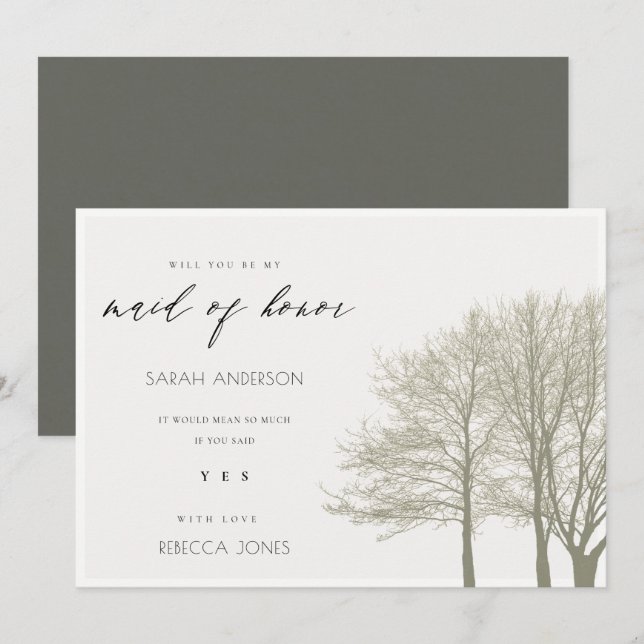 INVITACIÓN ELEGANTE GRIS PLATA OTOÑO  DAMÁ DE HONOR (Anverso / Reverso)
