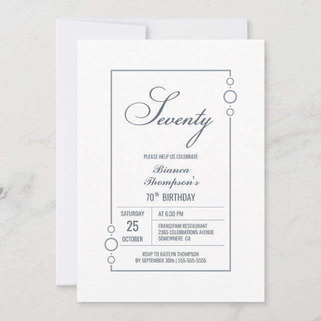 Invitación Elegante Gris Textos 70 cumpleaños (Anverso)