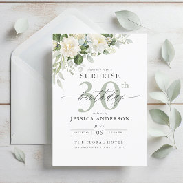 Invitación Elegante Gris Verde Floral Sorpresa Cumpleaños