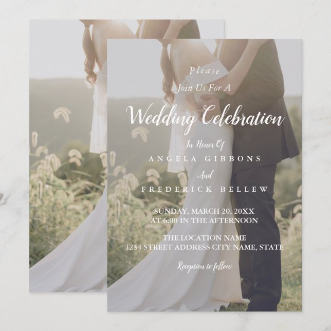 Invitación Elegante gris y blanco con Boda de fotografía de f (Anverso / Reverso)