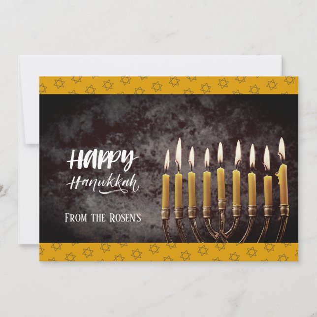 Invitación Elegante Gris y Oro Hanukkah Chanukah Menorah (Anverso)