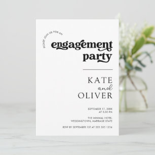 Invitación Elegante Groovy Retro Black White Engagement Party