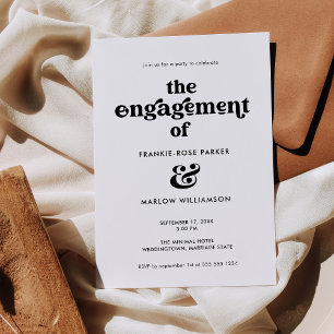 Invitación Elegante Groovy Retro Black White Engagement Party