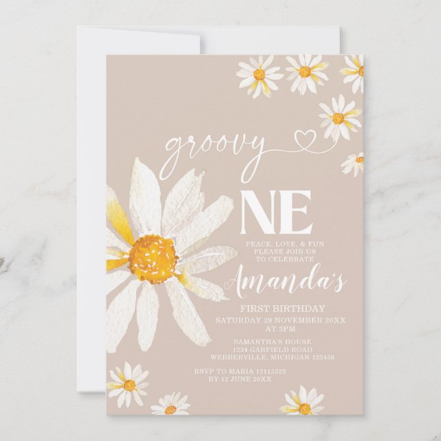 Invitación Elegante Groovy Un Cumpleaños Boho Daisy Flowers (Anverso)