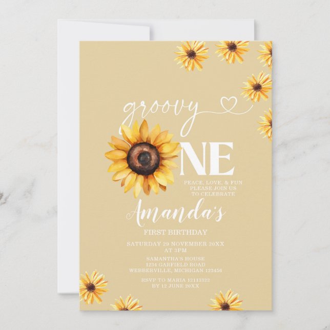 Invitación Elegante Groovy Un cumpleaños Boho Sunflowers (Anverso)