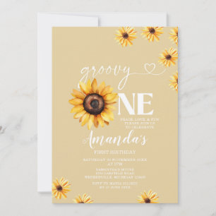 Invitación Elegante Groovy Un cumpleaños Boho Sunflowers