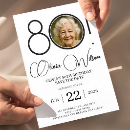 Invitación Elegante guardar la fecha con foto cumpleaños 80