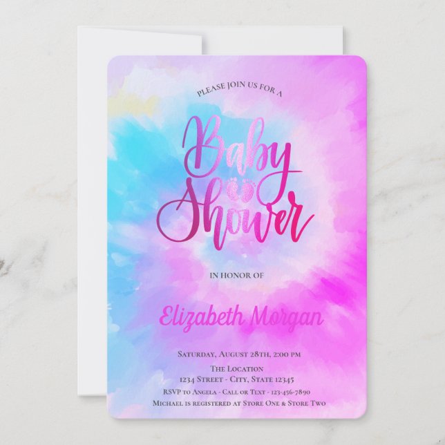 Invitación Elegante Guay Baby Shower Purple Tie Dye (Anverso)