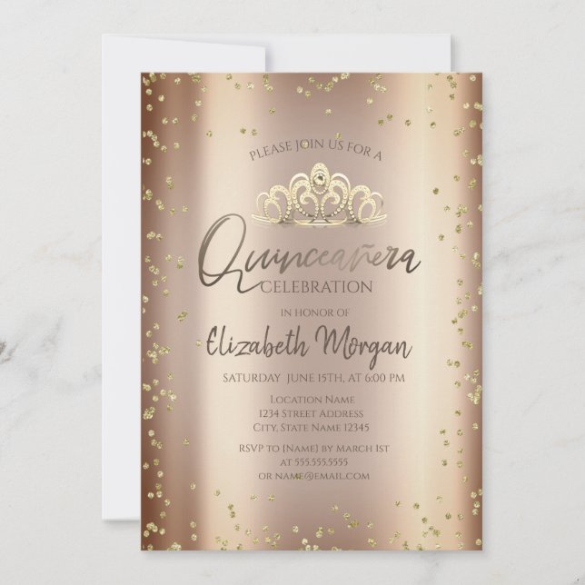 Invitación Elegante Guay Tiara, Diamonds Cooper Quinceañera (Anverso)