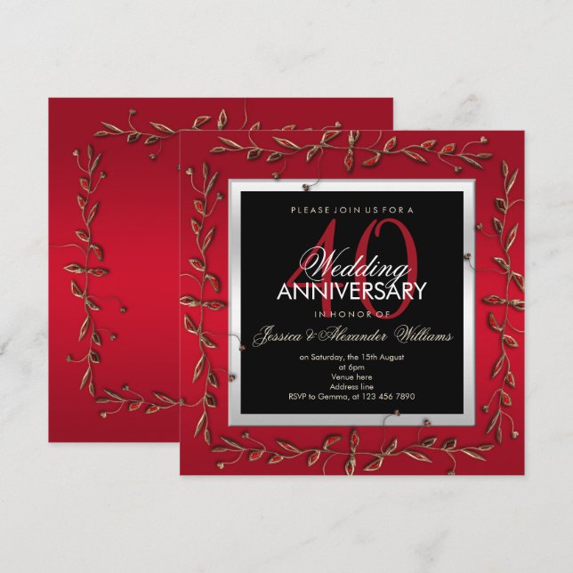 Invitación Elegante guijarros de rugby 40° aniversario Boda (Anverso / Reverso)