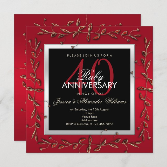 Invitación Elegante guijarros de rugby 40° aniversario Boda (Anverso / Reverso)