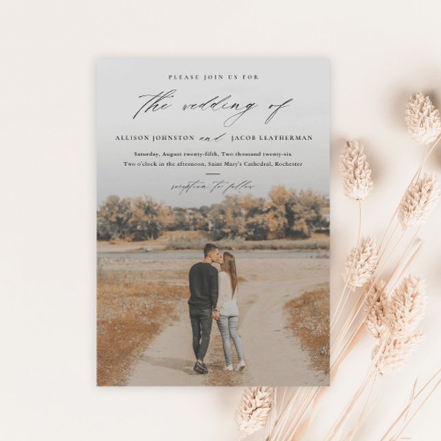 Invitación Elegante guión 2 Boda de superposición de fotos (Subido por el creador)