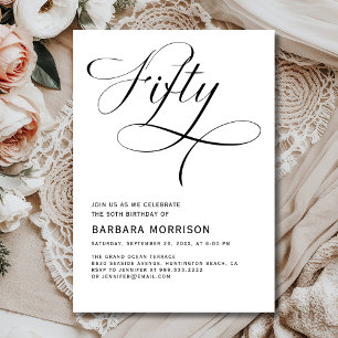 Invitación Elegante guión 50 años Blanco negro