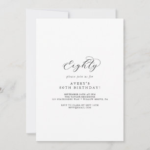 Invitación Elegante Guión 80º Fiesta de Cumpleaños