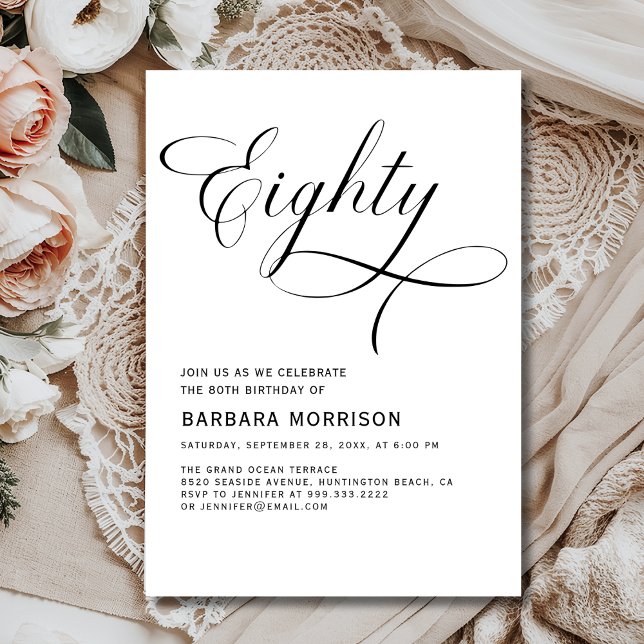 Invitación Elegante Guión 80.º 80 cumpleaños Minimalista (Subido por el creador)