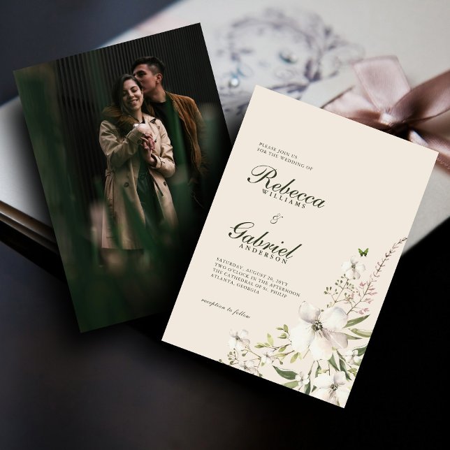 Invitación Elegante guión acuarela Floral Boda foto (Subido por el creador)