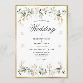 Invitación Elegante guión acuático del follaje dorado