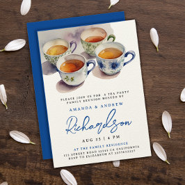 Invitación Elegante guión azul Fiesta del Té Reunión Acuarela