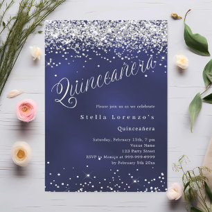 Invitación Elegante guión azul marino Quinceanera