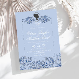 Invitación Elegante guión azul turbio Boda Bridgerton