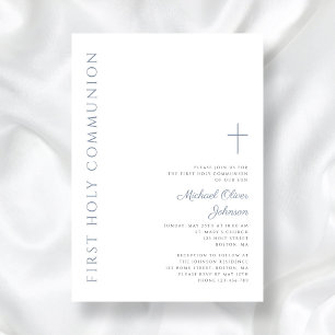 Invitación Elegante guión azul turbio primera comunión sagrad