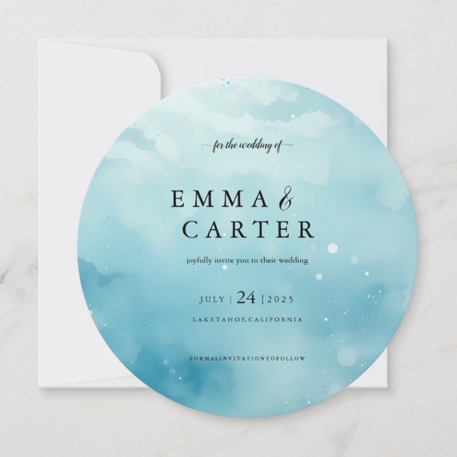 Invitación Elegante guión bajo el Boda acuarela del mar (Anverso)