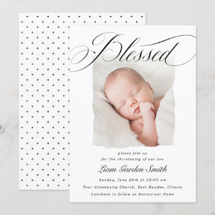 Invitación Elegante guión Bendecido bautizo bautismo Foto I