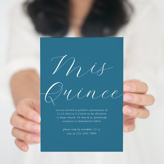 Invitación Elegante Guión Blanco Azul Quinceañera (Subido por el creador)