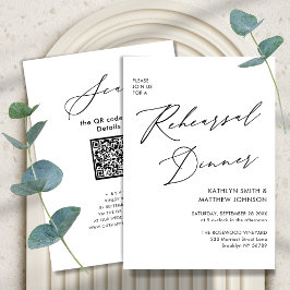 Invitación Elegante guión blanco ensayo cena código QR