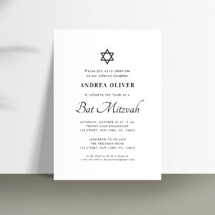 Invitación Elegante Guión Blanco Moderno Simple Bat Mitzvah